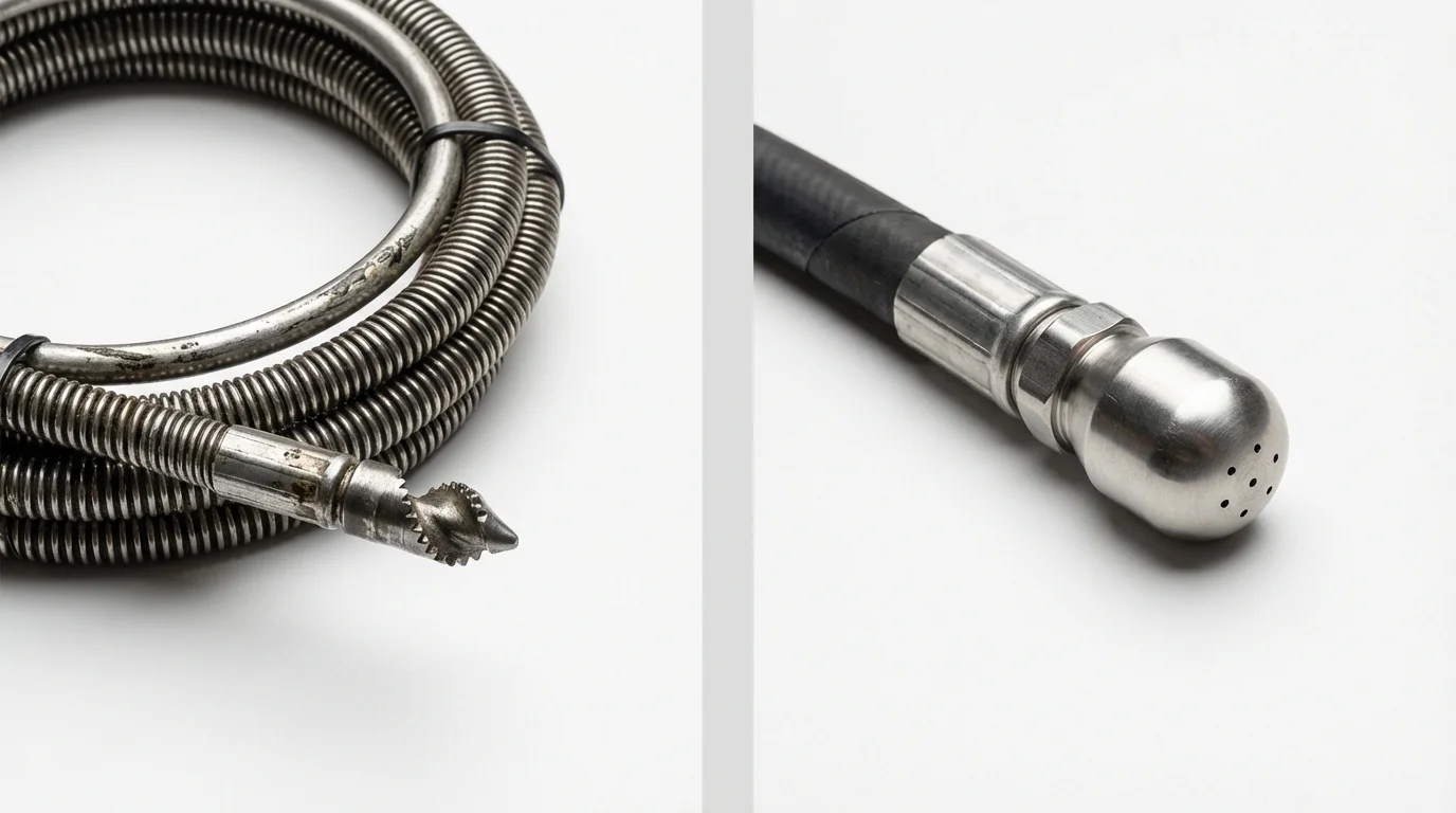 Drain snake cable and hydro jetting nozzle used for drain cleaning in Gaston, NC