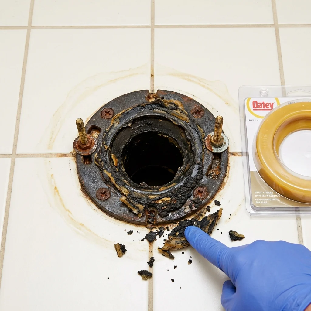 Failed wax ring showing water seepage at the base of a toilet in a Gaston, NC home