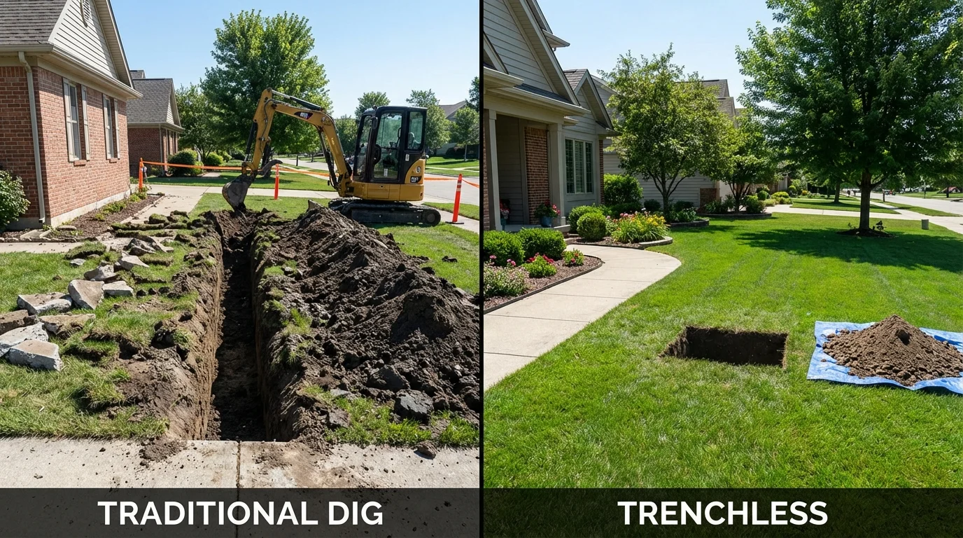 Trenchless sewer repair with minimal yard damage versus traditional excavation in Gaston, NC